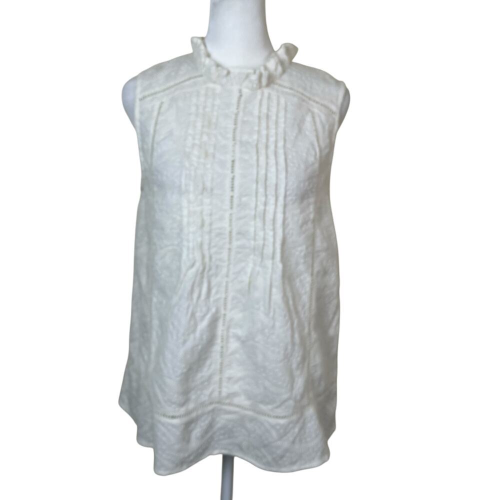 Sundance Sz S Ivory Sleeveless Blouse Crochet Eyelet Ruffled Trims Cotton - Picture 1 of 16